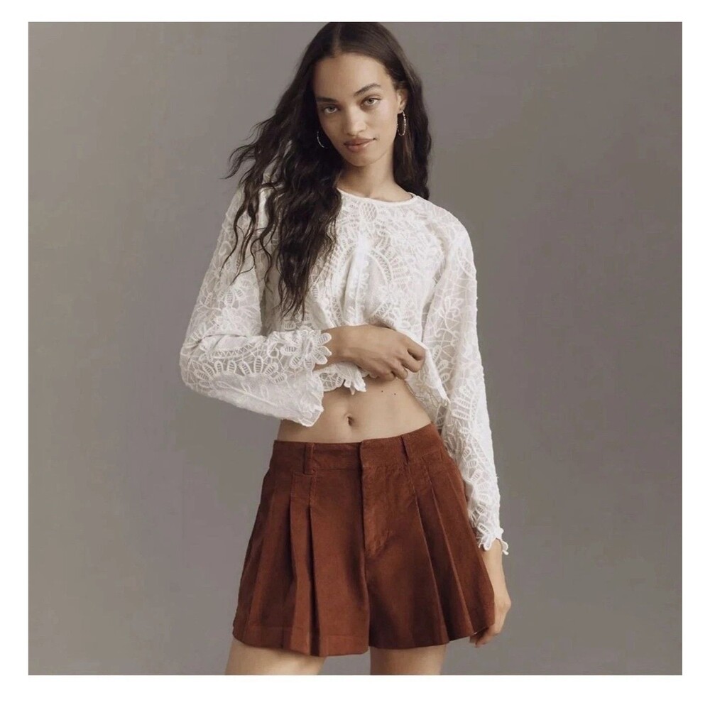 NWT Anthropologie Pilcro Women's Size 28 Corduroy Pleated Skirty Shorts Brown